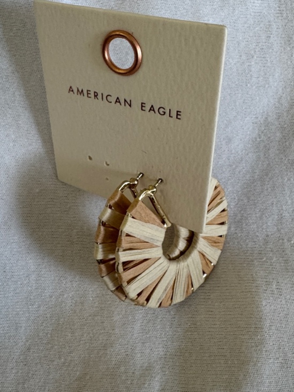 American Eagle Outfitters Natural Two-Tone Woven Hoop Earrings - Beige